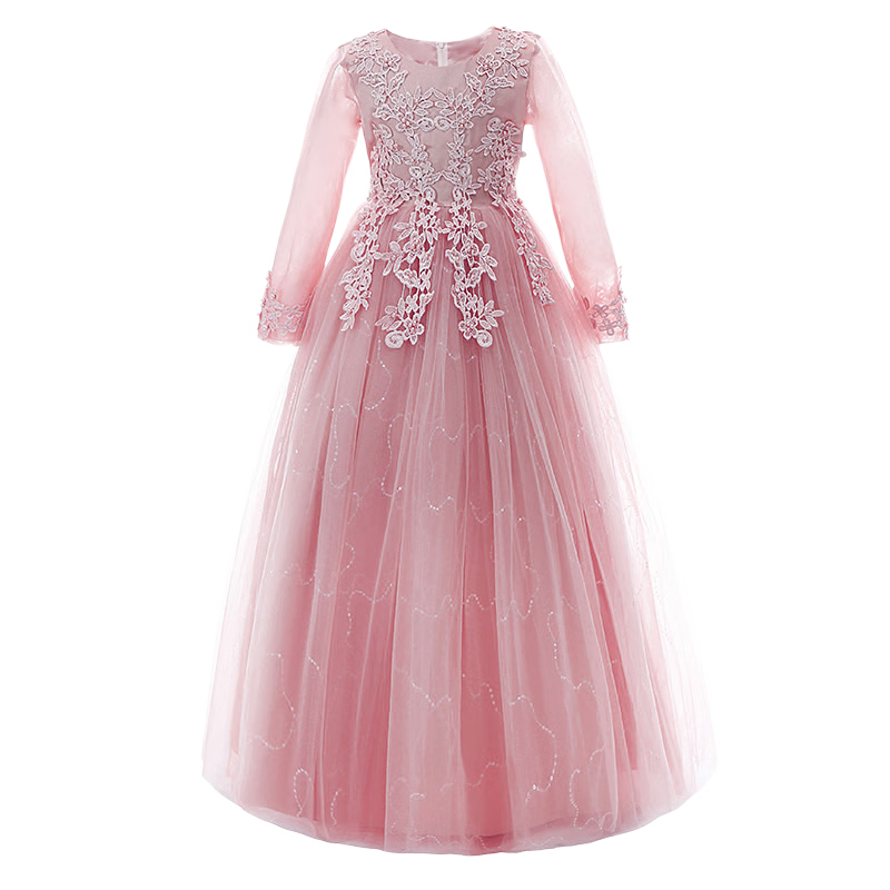 Carfit Girls Princess Dress Spring Autumn Long Formal Dress Birthday Party Piano Host Performance Dress Pink 170