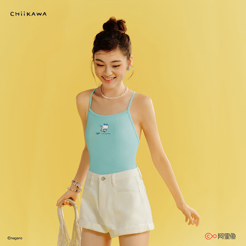 Speedo CHIIKAWA Series Li Bingjie and Yu Yiting Printed Thin Strap Women's One-Piece Swimsuit for Hot Spring Vacation