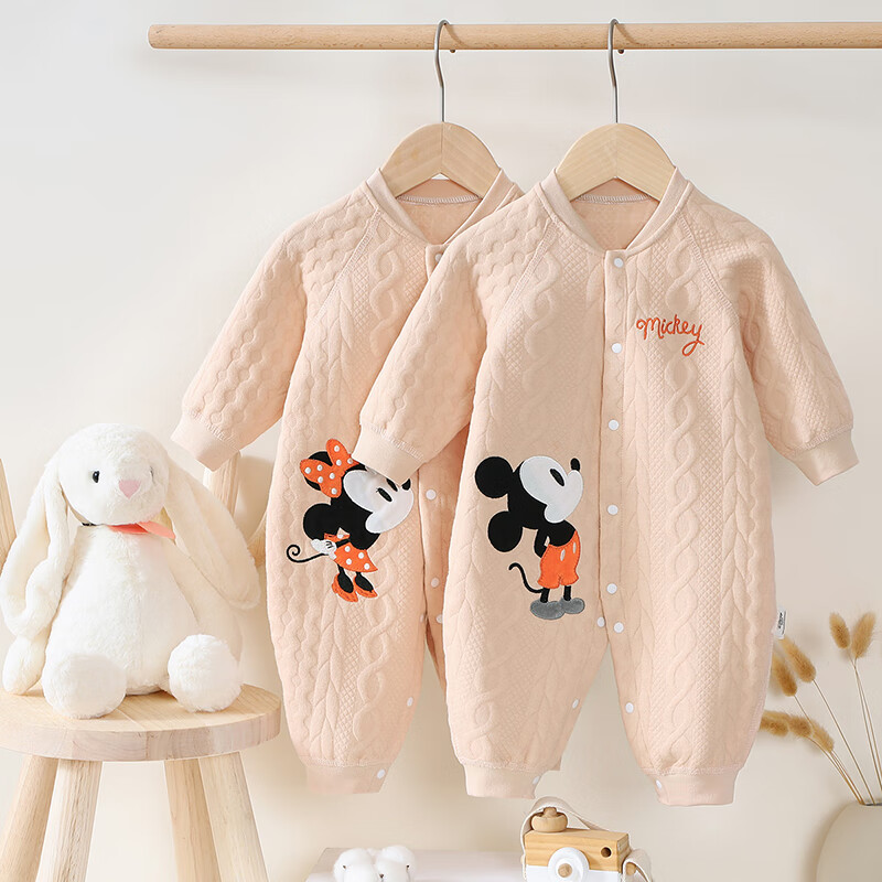 Disney Toddler Girls Infant Comfortable Casual Warm Three-Layer Cotton Soft Romper Minnie 80cm