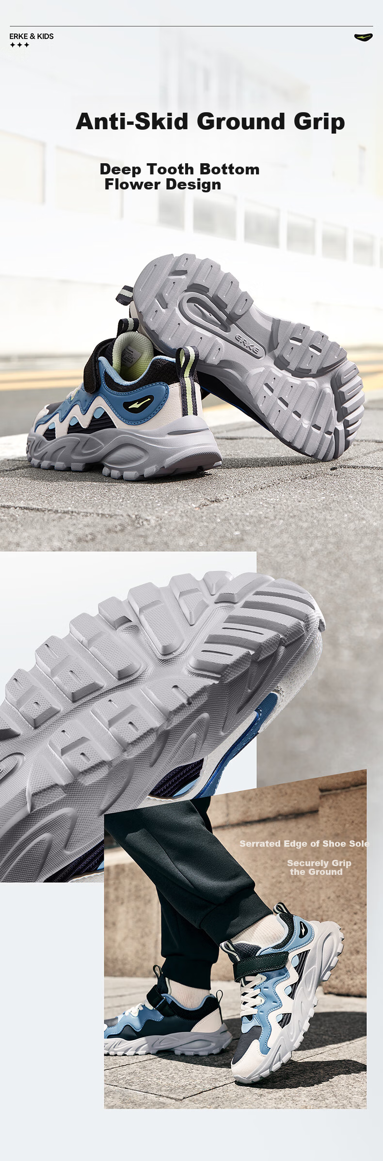 ERKE Children's Shoes Boys' Sports Shoes for Older Kids Velcro Casual Shoes Universe Blue/Micro-Crystal White/Force Blue Size 35 9