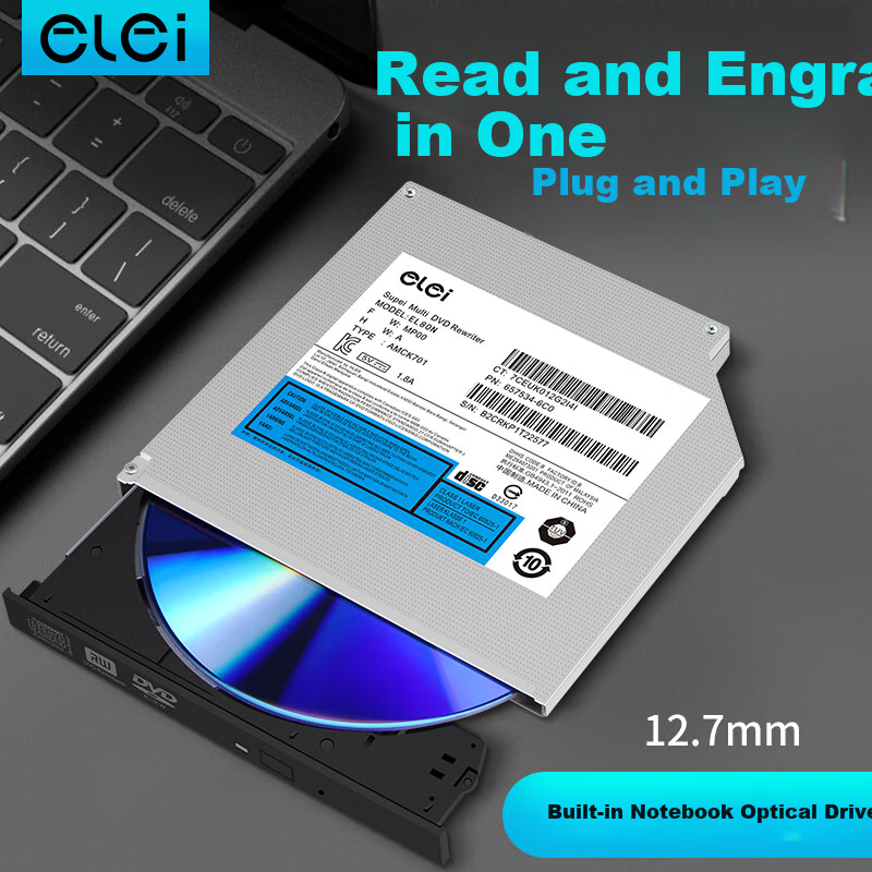 Elei Laptop Optical Drive All-In Burner, Internal Burner, 12.7mm Thickness, SATA Interface, EL80N (Compatible with Lenovo HP Haier Shenzhou Dell)