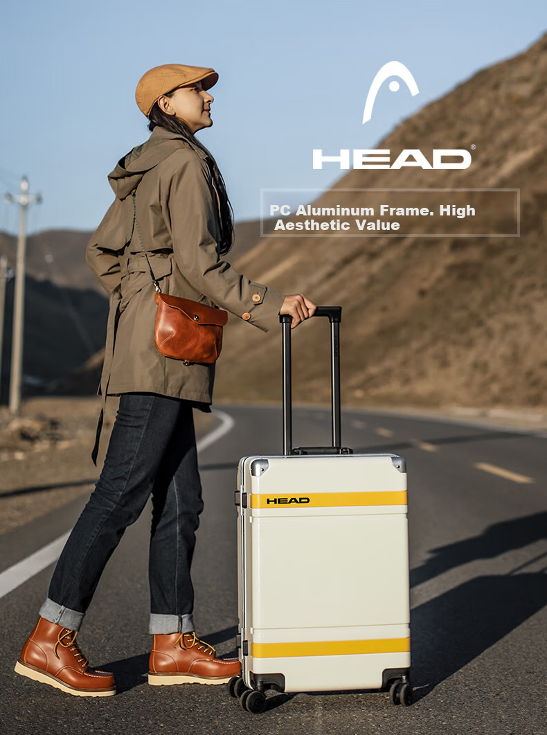 HEAD Aluminum Frame Suitcase for Men And Women, 28-Inch Password Lock Luggage, White And Yellow Color, 28 Inches 1