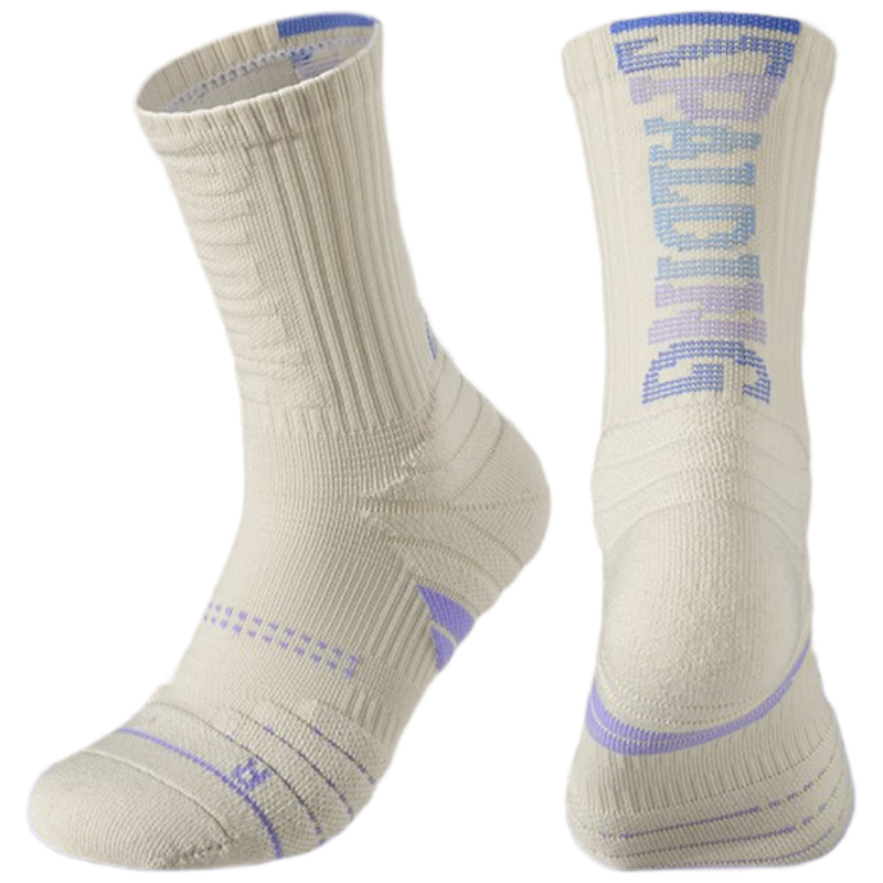 SPALDING Beam Pro Kids Basketball Socks Men's Youth Long Tube Professional Towel Bottom High Top Sports Socks Beige Blue Size S