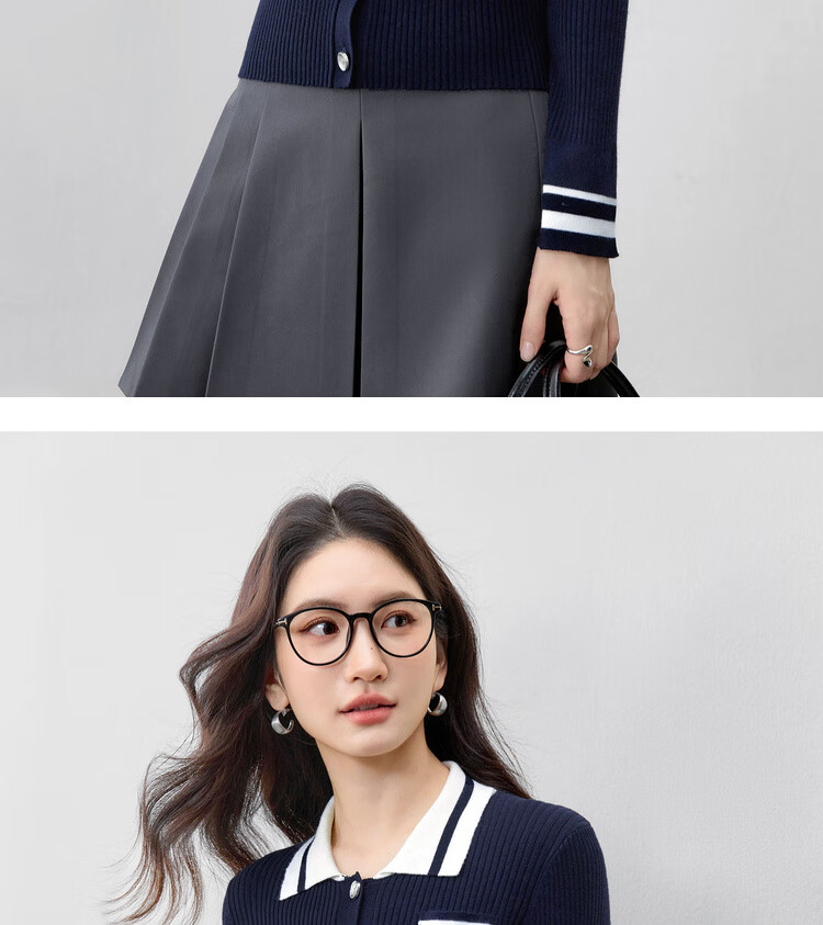 Sentubila Wool-Blend College Style Knit Sweater Women Autumn Colorblock Striped Polo Collar Hollow Out Split Slim Top 5