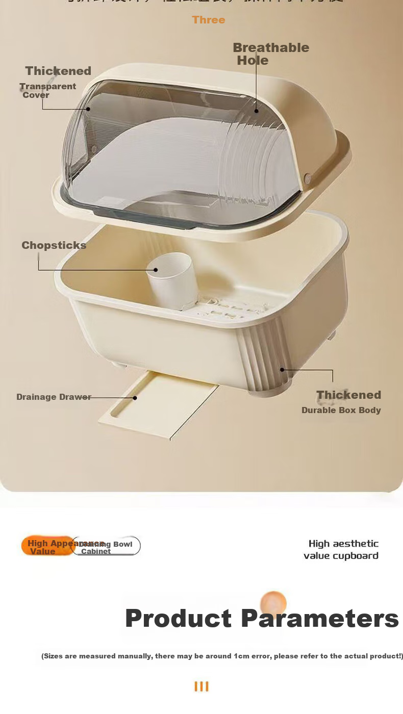 Bainianzhenghe Bowl And Chopstick Storage Box, Draining Bowl Rack, Dish Storage Shelf, Kitchen Bowl Cabinet with Lid, Large Bowl And Plate Storage Container 8