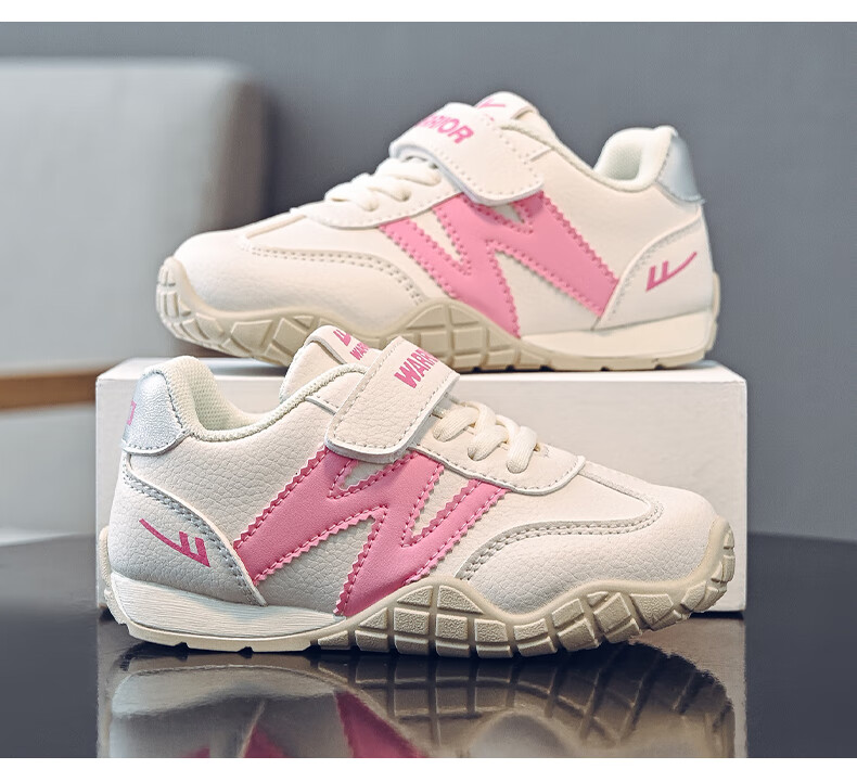 Warrior Girls' Sports Shoes Spring and Autumn White Sneakers Lightweight Kids Running Shoes WZ-1643 Beige/Purple Size 28 7