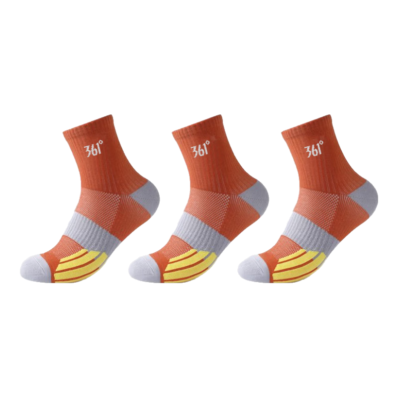 361° Men's Spring Summer Sweat-Absorbing Odor-Resistant Mid-Calf Running Outdoor Sports Socks Brown [3 Pairs, One Size]