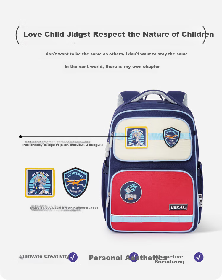 UEK Children's Lightweight Backpack for Boys And Girls, Elementary School Students Grades 1-3, Ultra-Light Double Shoulder Bag with Large Capacity Set 4