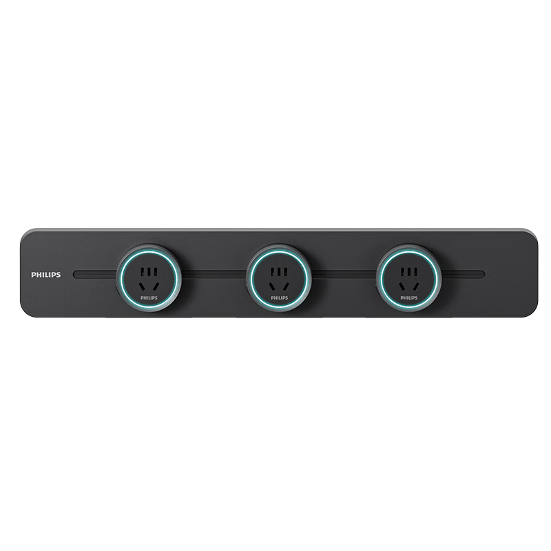 PHILIPS Curved Track Socket Ultra-thin Ambient Light Movable Rail Power Strip Wall-mounted Wireless Slot-free Sideboard Switch Socket Panel 50cm + 3 Adapters Black