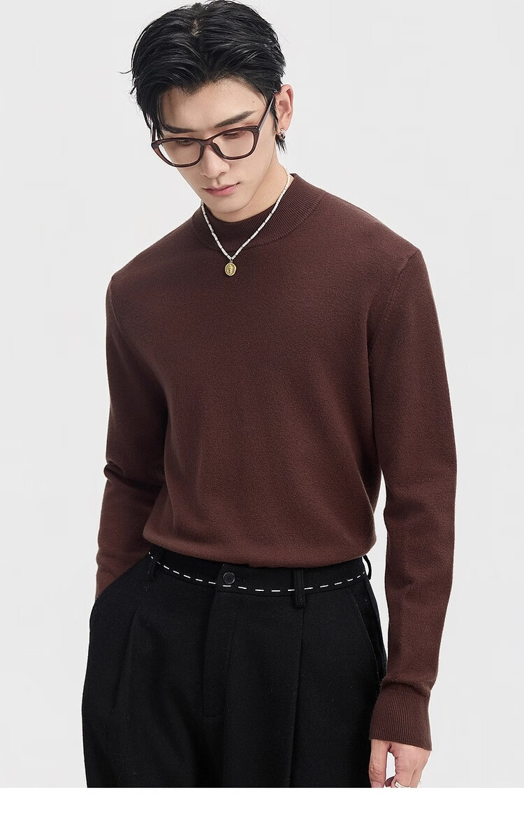 Earl Zuoer [Lycra Tencel Wool] Early Winter 25 Crew Neck Pullover Knit Base Shirt Men's Solid Loose Sweater 47