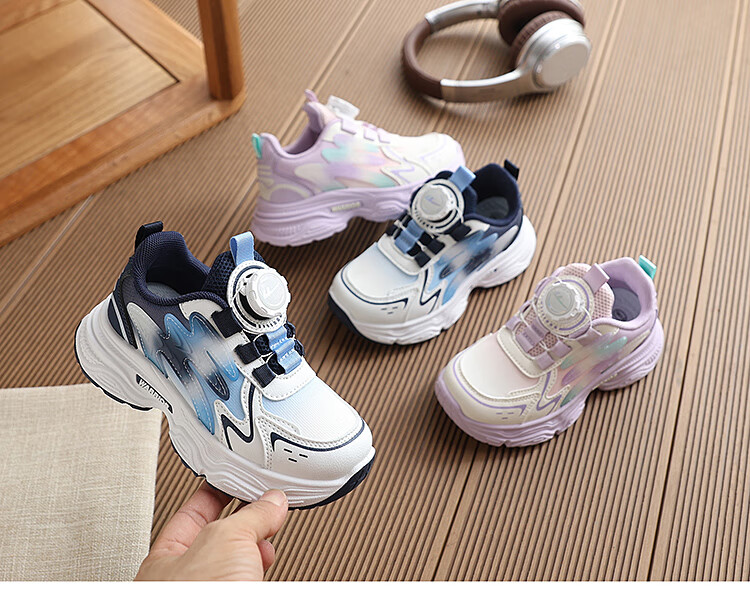 Warrior Girls' Sports Shoes Boys' Knob Buckle Running Shoes Leather Kids' Shoes WZ(CL)-0753 Beige Purple Pink Size 30 1