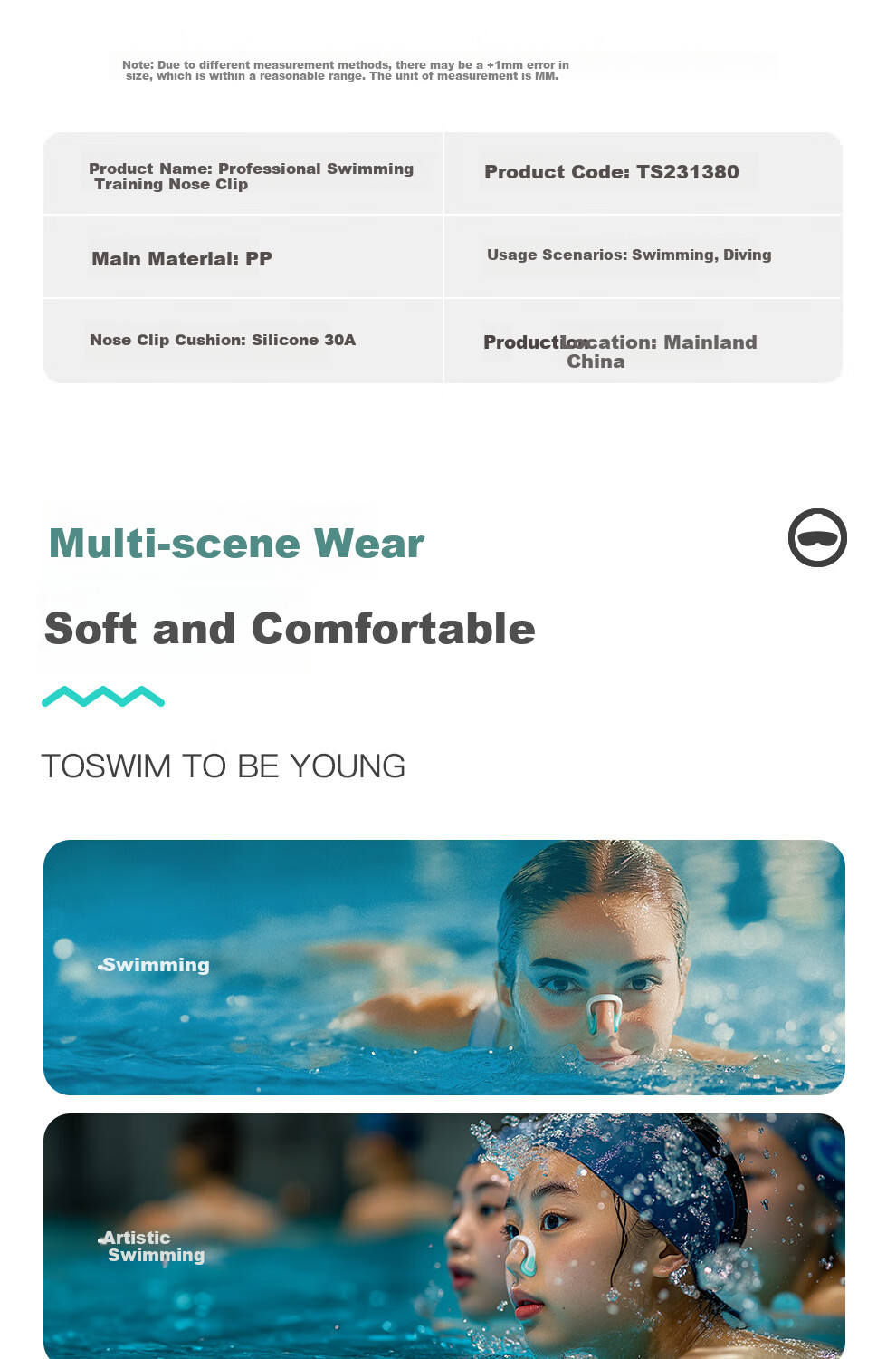 TOSWIM Swimming Nose Clip, Professional Adult Diving Anti-Choking Waterproof Non-Slip Nose Clip, Water Green Snorkeling 10