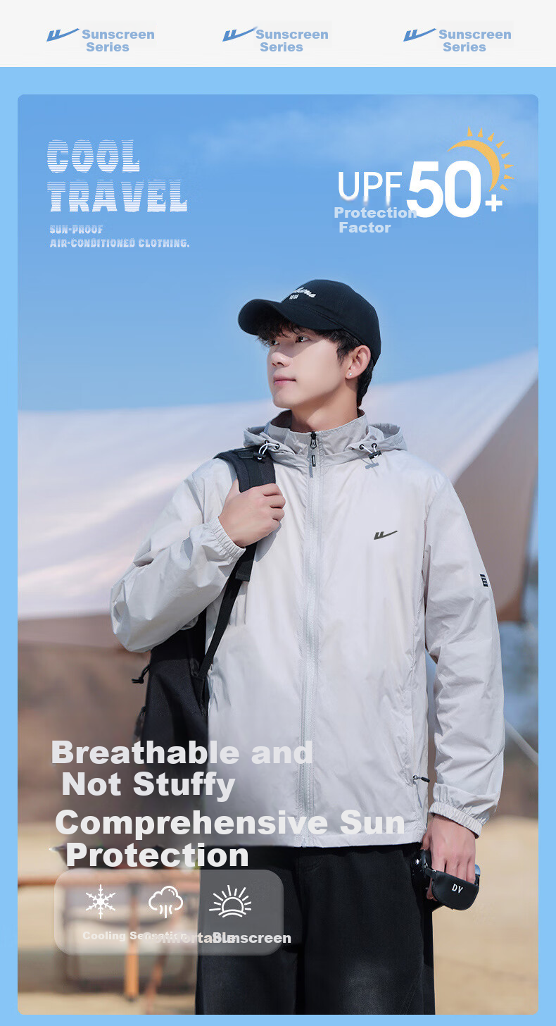 Huili Sun Protection Jacket for Men, Summer Breathable Sunshade UV Protection Coat, Outdoor Sun Protection Outerwear 1