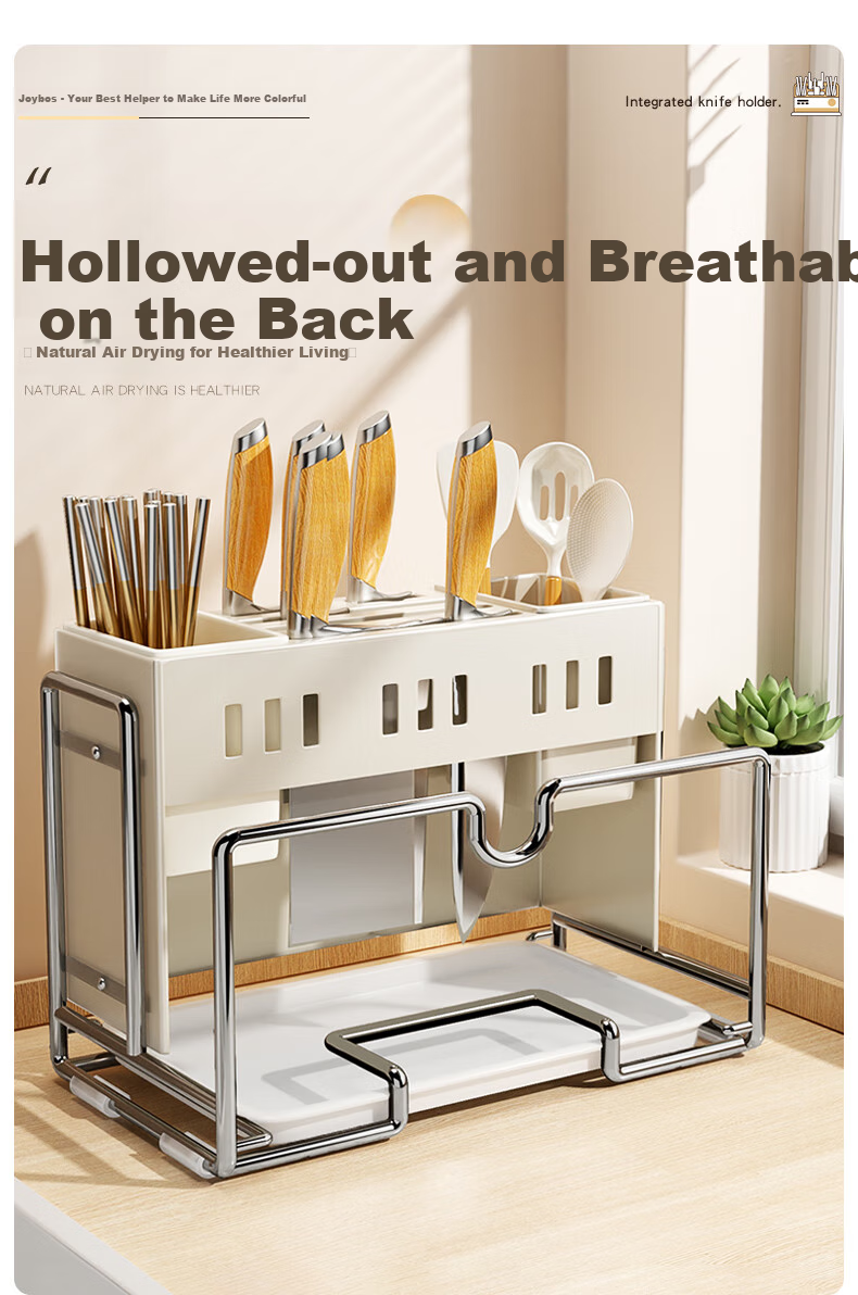 Jiabangshou [Chow Yun-fat endorsed] Kitchen Knife Holder Storage Rack Multifunctional Chopstick Holder Cutting Board Knife Organizer Draining Rack White 5