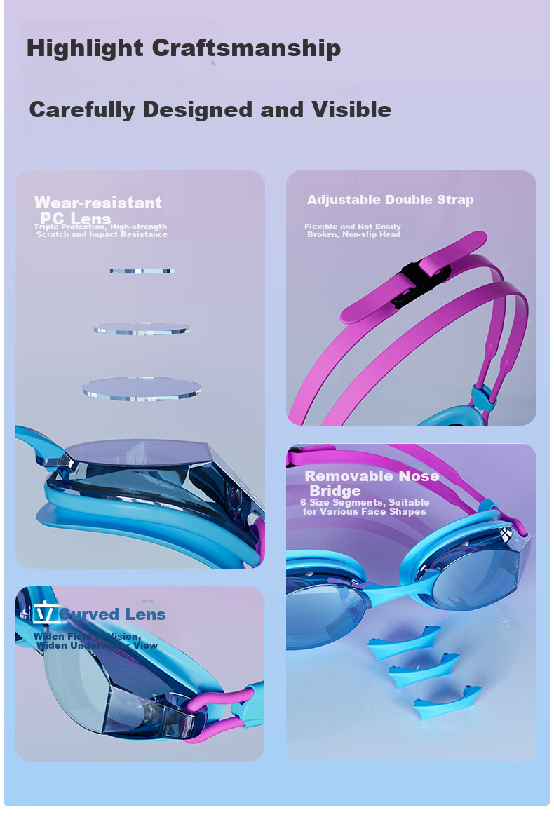 WATERTIME / Shuichuan Swimming Goggles, Anti-Fog Coated Lenses, Professional Waterproof Swim Glasses for Adult Men And Women, Pengpai Blue 4