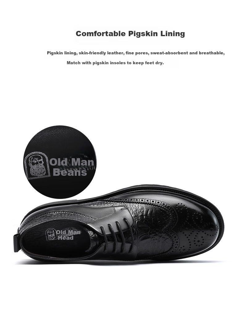 LAORENTOU Men's Leather Shoes, Business Formal Shoes, Brogue Carved Wedding Shoes, Top-Grain Leather High-End Executive Shoes, 200253, Black, Size 40 5
