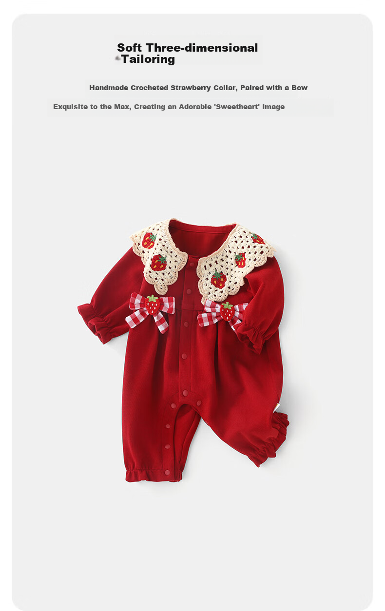 DUUDUU Baby Girl's Clothes, Hundred Days Celebration, First Birthday Princess Romper, Long-Sleeve Bodysuit, Newborn Onesie, Red, 90cm 2