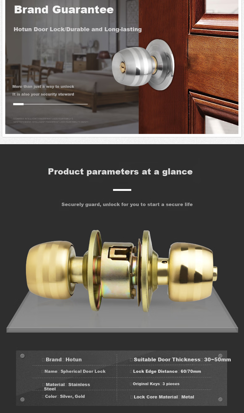 HOTUN Spherical Lock, Interior Door Lock, Round Lock, Old-Style Wooden Door Ball Lock, 5831 Medium-Sized Double Lock Body, Rental Apartment 6