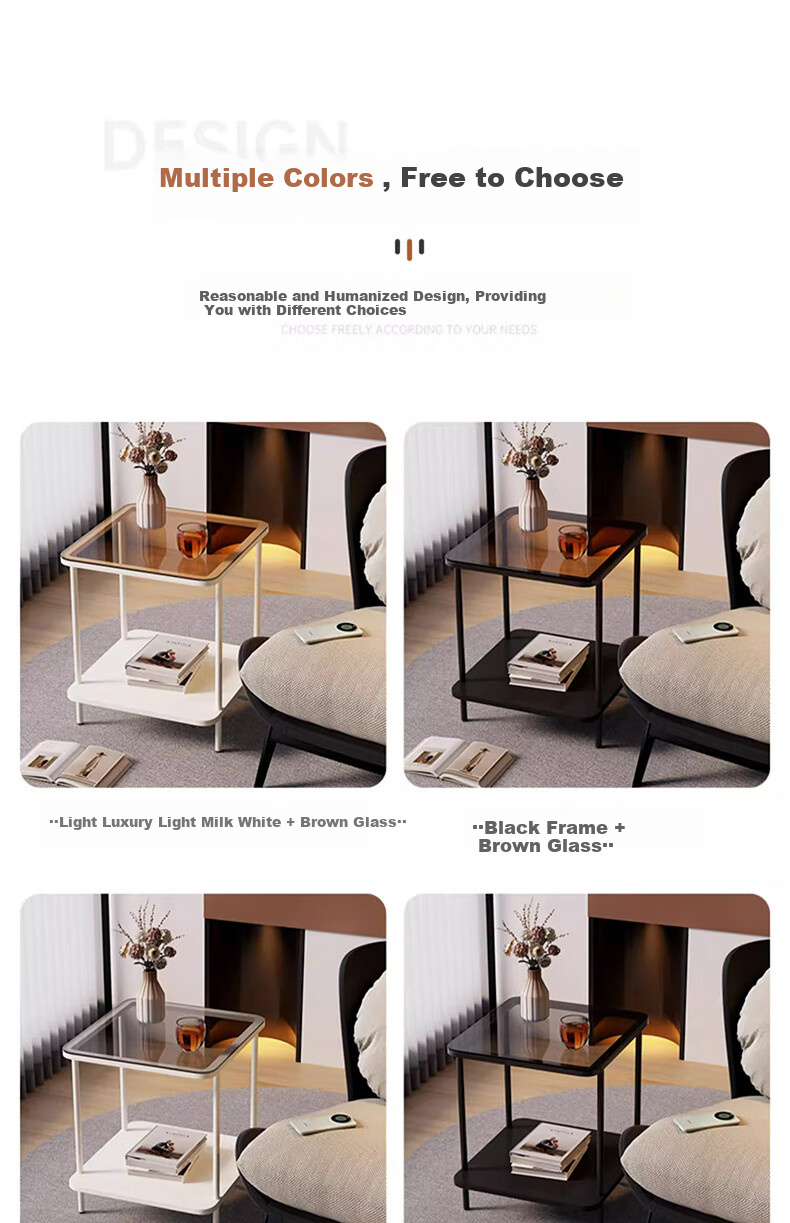 FENJIEXIAN Side Table, Coffee Table, Living Room Luxury Small Tea Table, Tempered Glass Tea Stand, Bedside Table, Double-Layer Storage Tea And Water Table 21
