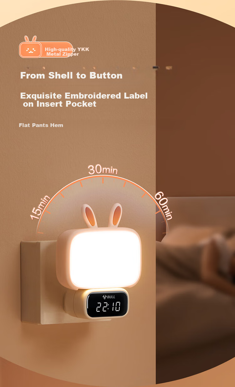 BULL Cute Rabbit Night Light, Ambient Light, Three-Level Color Adjustment, Stepless Dimming, Timer, Wireless Remote Control, 500mAh Battery-Powered Clock Model 8