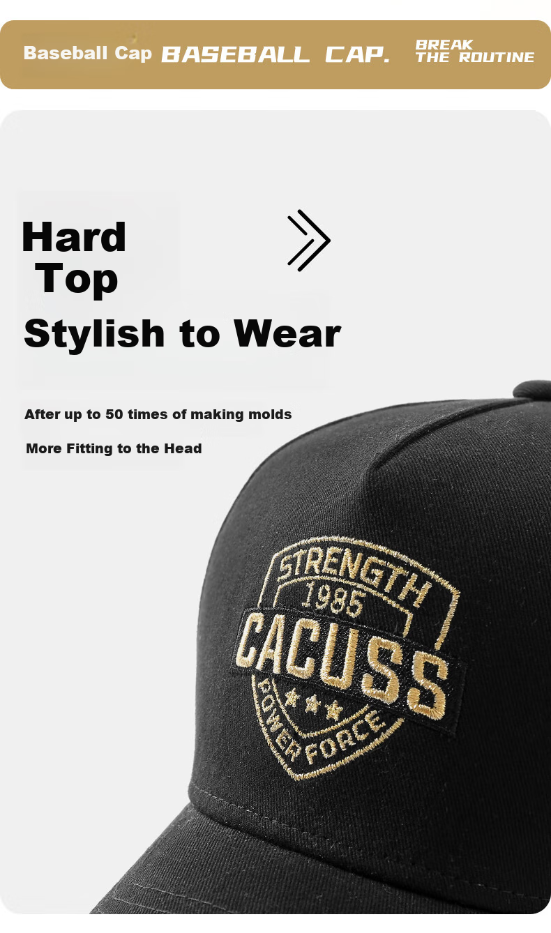 CACUSS Baseball Cap for Men, All-Season Style, Visor Hat, Sun Hat, High Crown, Large Head Circumference, Outdoor Sports Cap for Men, Black And Gold Medium 3