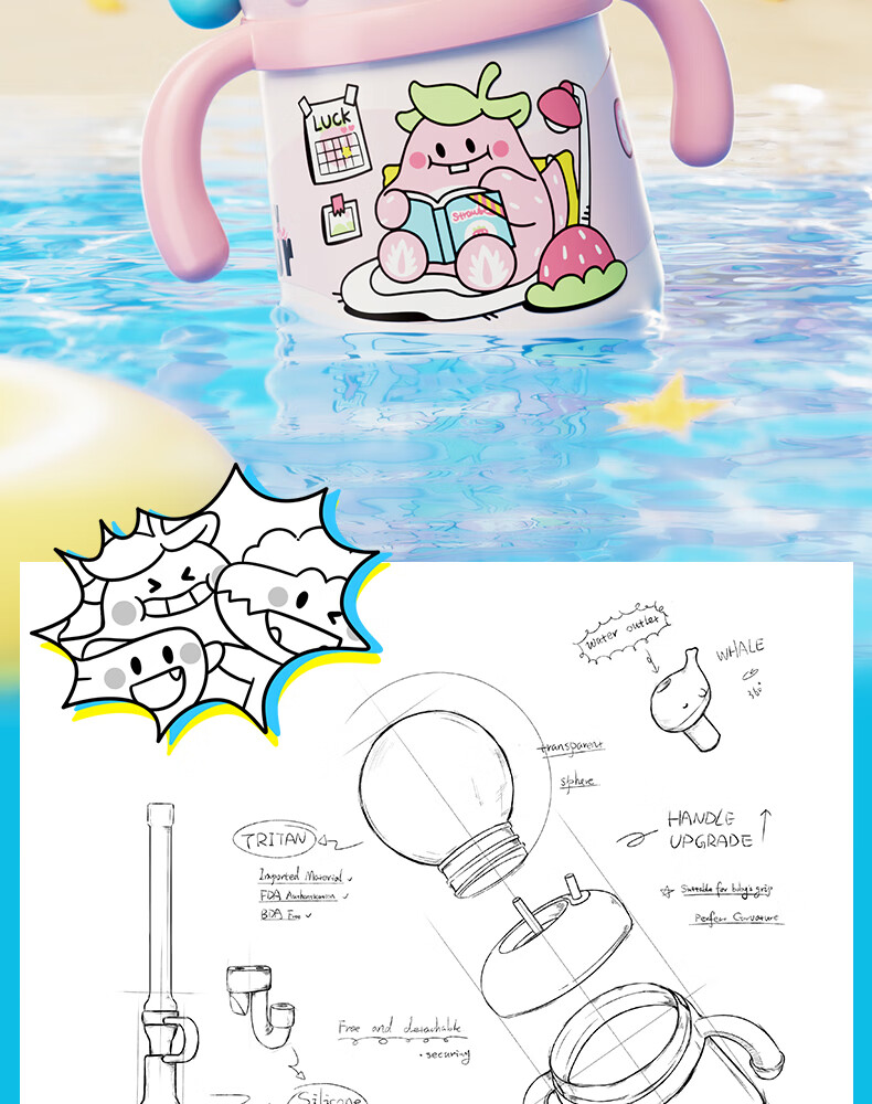 Comobebe 316 Stainless Steel Insulated Diving Water Bottle Baby Drinking Aid Children's Fountain Cup 2