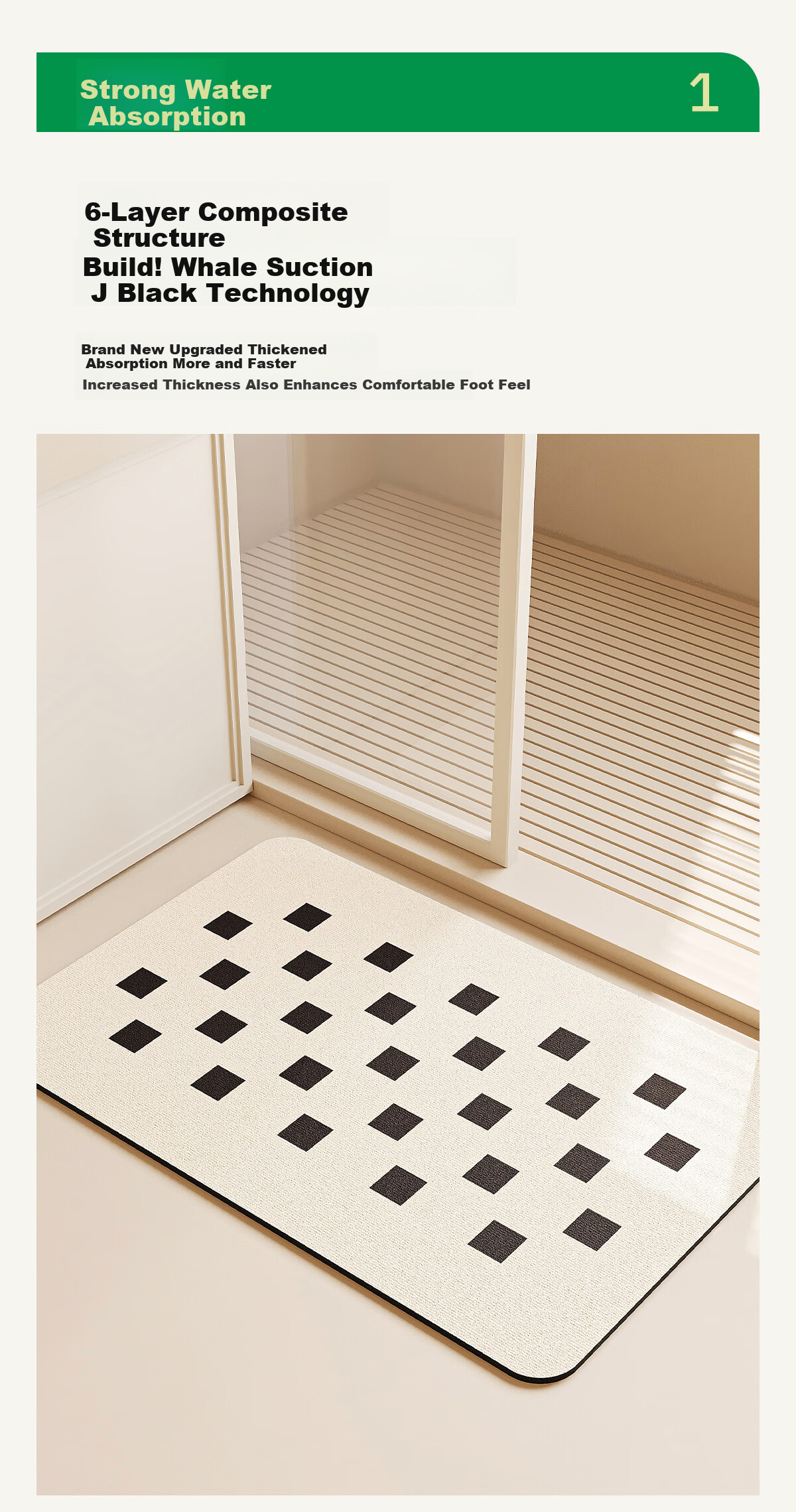 Shengwaluding Bathroom Mat, Water Barrier Non-Slip Thickened Foot Mat, Washroom Entrance Absorbent Floor Mat Carpet Upgraded Version 40*60cm 4