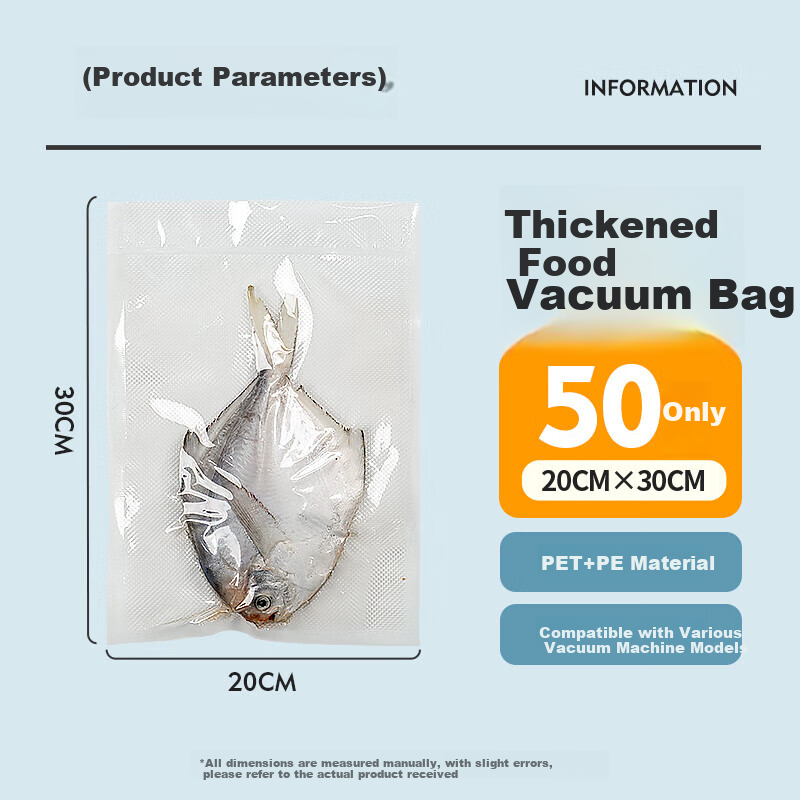 Temeiju Vacuum Sealing Bags, Food Vacuum Packaging Bags, Household Sausage And Cured Meat Thickened Textured Plastic Sealing Bags, 20*30cm