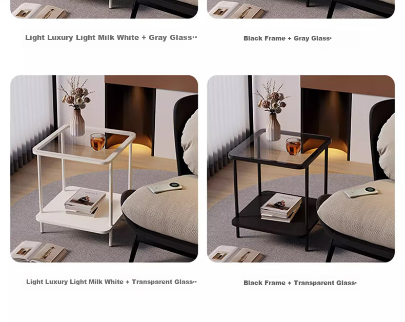 FENJIEXIAN Side Table, Coffee Table, Living Room Luxury Small Tea Table, Tempered Glass Tea Stand, Bedside Table, Double-Layer Storage Tea And Water Table 22