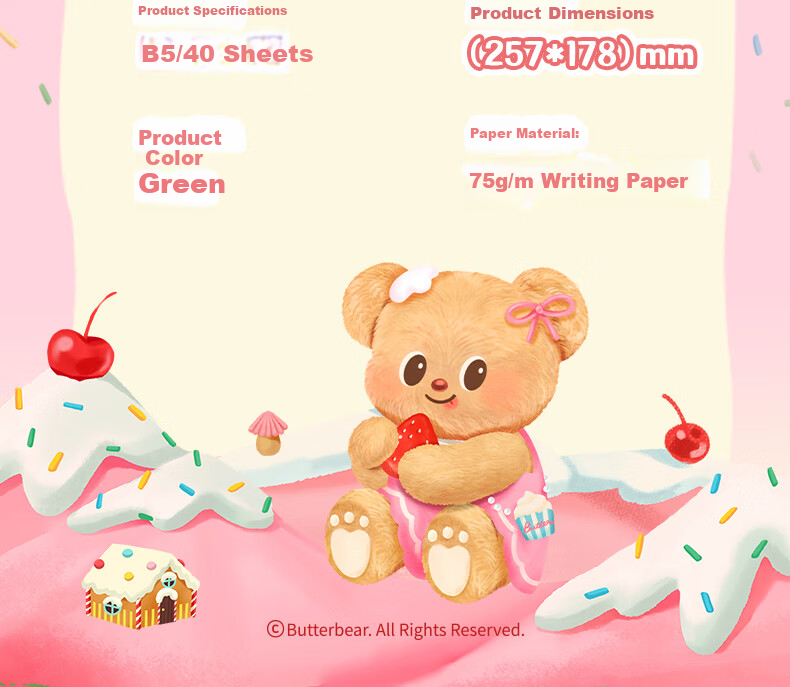 Deli Butter Bear Expandable Loose-Leaf Notebook with B5 Paper, 40 Sheets HY240 Gree 9