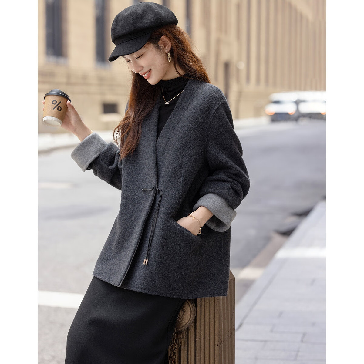 Demana "Ink Smoke Dense" Winter National Style New Chinese Double-Sided Woolen Coat Loose Elegant Women's Jacket
