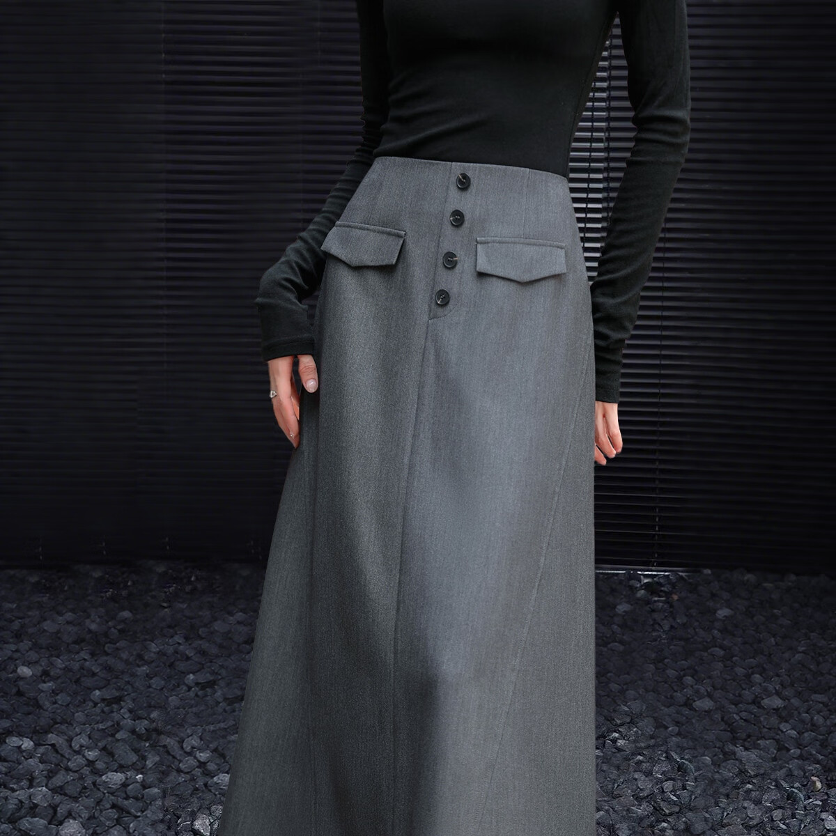Demana Date Secret Skirt Autumn Elegant Waist Pocket Flap Button Petite Mermaid Women's Skirt