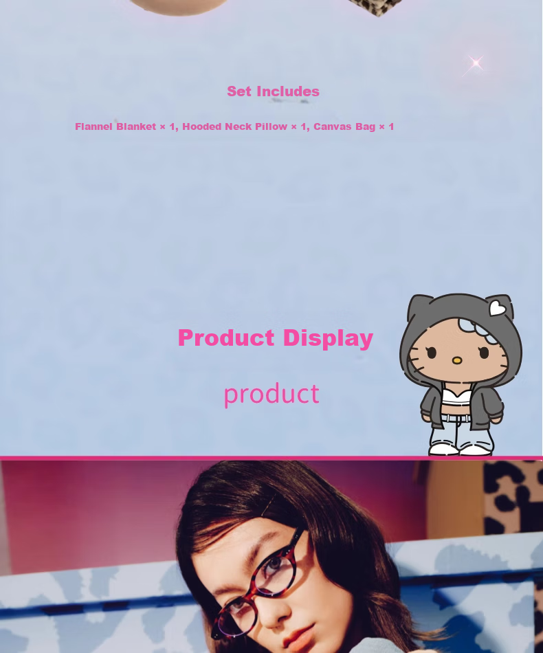 Tbh Sanrio Hello Kitty Travel Nap Set: Canvas Bag, U-Shaped Pillow, Blanket Three-Piece Set, Fleece Blanket Gift 4