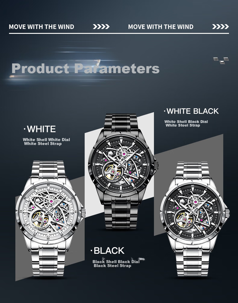 GUANQIN Men's Mechanical Watch, Swiss Certified Fully Automatic Skeleton Trendy Men's Watch, Fireworks Series Strong Luminous Famous Watch 9