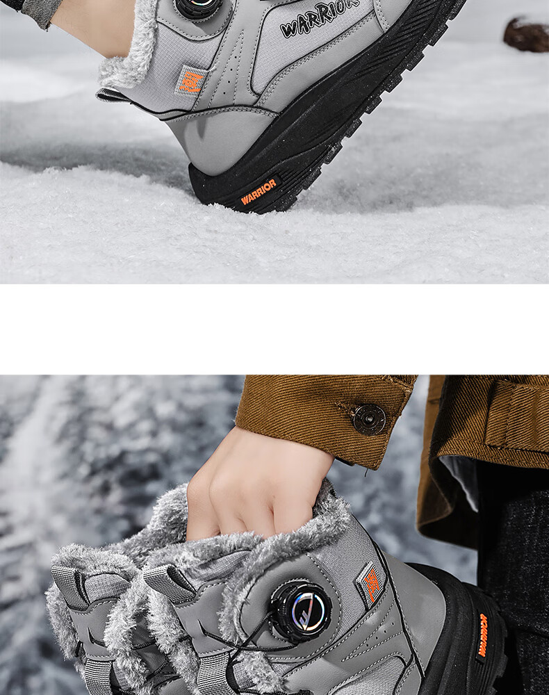 Warrior Men's Snow Boots 2025 Winter New Warm Fleece Thickened Cotton Shoes Black Size 39 12