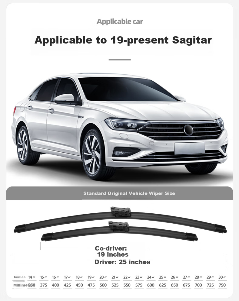 Deyun FAW-Volkswagen Sagitar Windshield Wipers for 2019-2026 Models, Specialized Boneless Wiper Blades with A-Grade Rubber Strips, Car Accessories, Original Factory Equipment 3