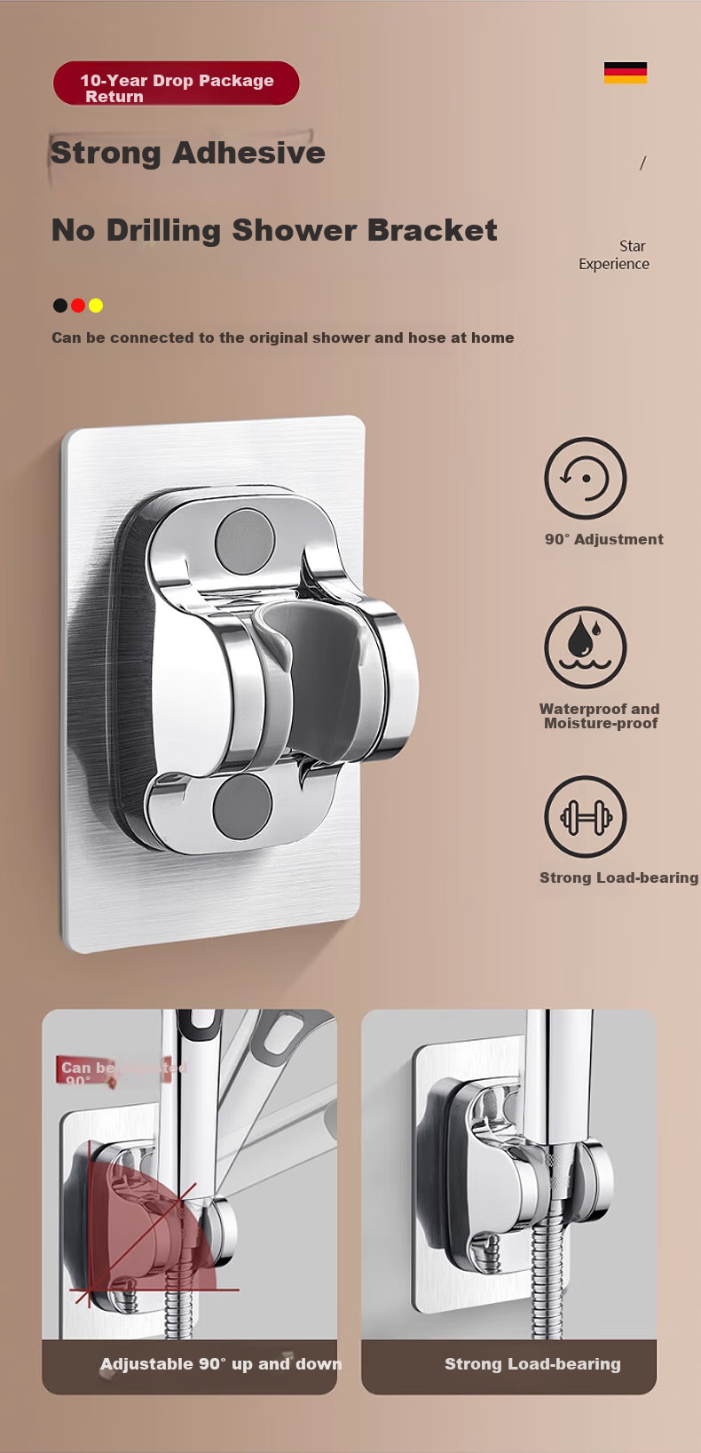 JROR [Germany] High-Pressure Shower Head Set, Three-Piece, Ultra-Strong High-Pressure Large Water Output Bathroom Shower Head DS-248 16