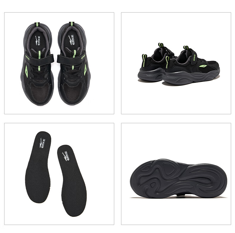 ERKE Kids Mesh Sports Shoes Boys and Girls Lightweight Running Shoes Microcrystal White/Clean Water Color/True Black Size 29 40