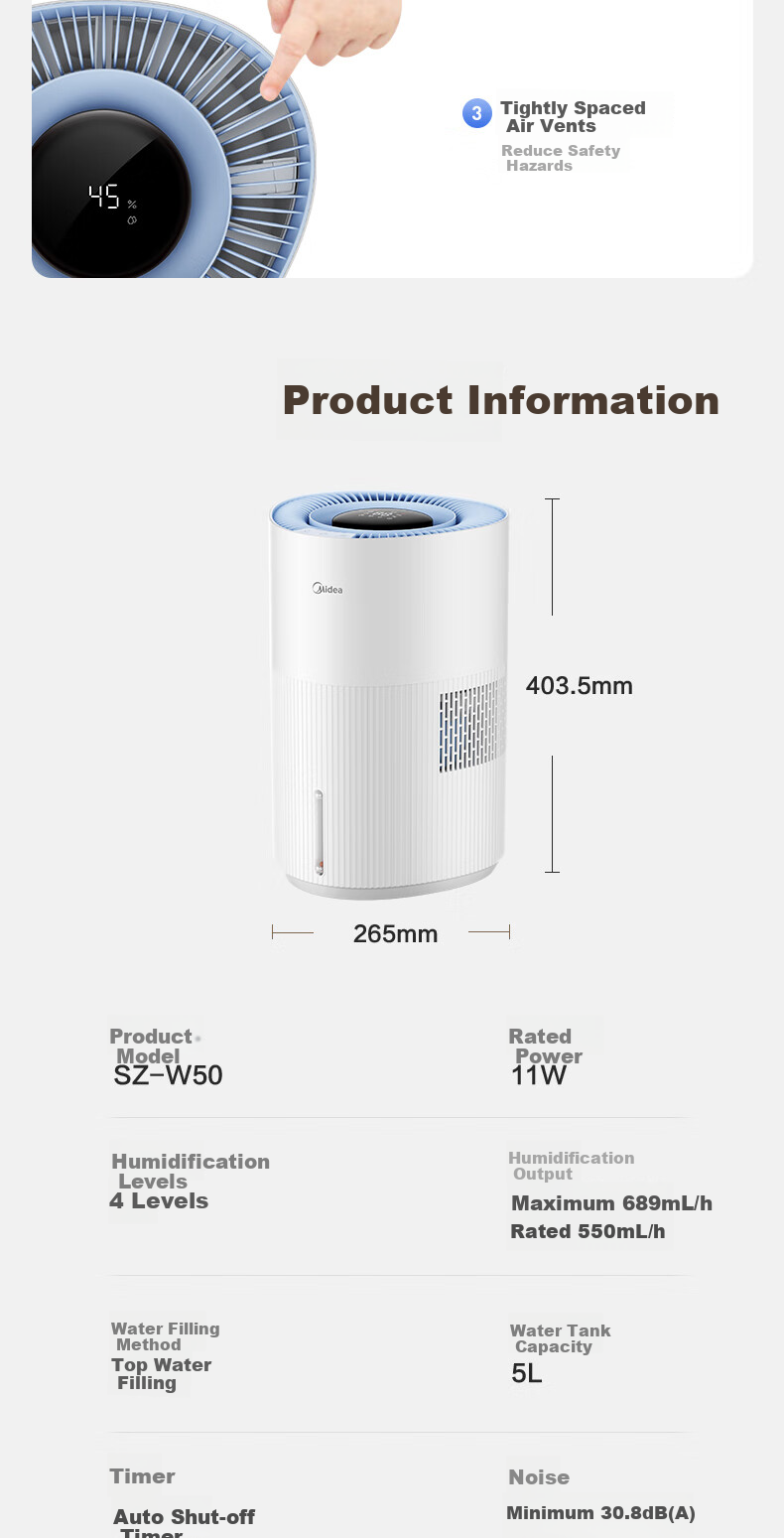Midea [Xiaolanjing PRO] Price Protection, 618 Non-Water Evaporating Air Humidifier, for Pregnant Women And Infants, Floor-Standing, Bedroom Use, Quiet, Antibacterial, Gift, SZK-1Y80pro HarmonyOS Smart Connectio 12