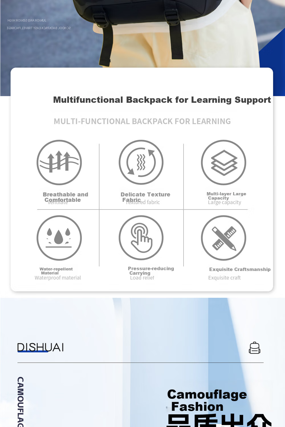 Dishuai Backpack for Middle School Boys, 45L Large Capacity, Spine-Protecting, Load-Reducing, Pressure-Relieving, Lightweight School Bag for Middle And High School Students 2