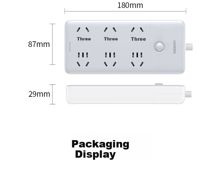 UGREEN Power Strip/Extension Cord/Surge Protector/Power Bar/Socket/Power Board/Cable Reel for Student Dormitory And Home Use, Desktop with Cord, New National Standard Large Spacing 6 Outlets with Master Switch, Total Length 2 Meters 20