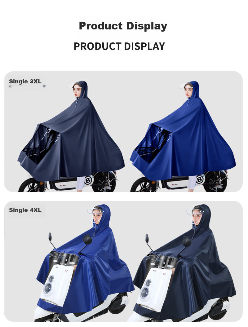 Sunra Electric Bicycle Raincoat, Motorcycle Rain Poncho, Single-Person Extra Large Thickened Oxford Cloth Long Style, Blue, 5XL 18