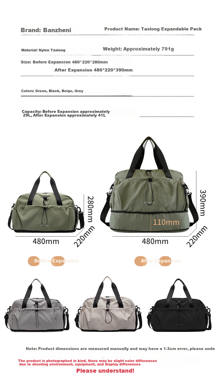 Banzheni Travel Bag for Men And Women, Large Capacity Expandable Suitcase with Handle, Storage Bag for Maternity Leave, Fitness Handheld Crossbody Bag 3