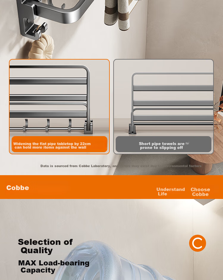 Cobbe Bathroom Storage Rack, Toilet No-Drilling Towel Holder, Space Aluminum Organizer Hooks 7