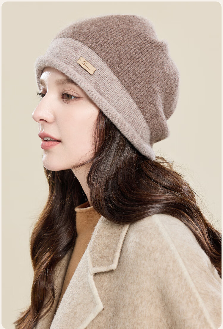JIUMU Pure Wool Warm Knitted Beanie Headwrap Cold Weather Hat Stackable Maternity Cap Autumn Winter Outdoor Cold Protection Hat for Women 7