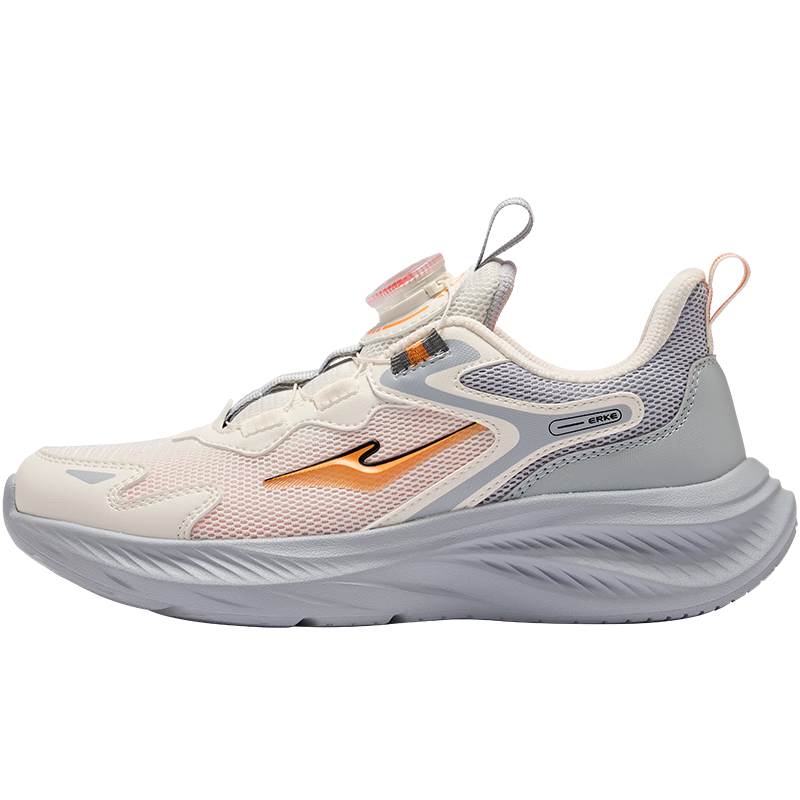 ERKE Kids Unisex Sports Shoes Children's Dial Buckle Mesh Running Shoes Microcrystalline White/Moonstone Gray Size 34