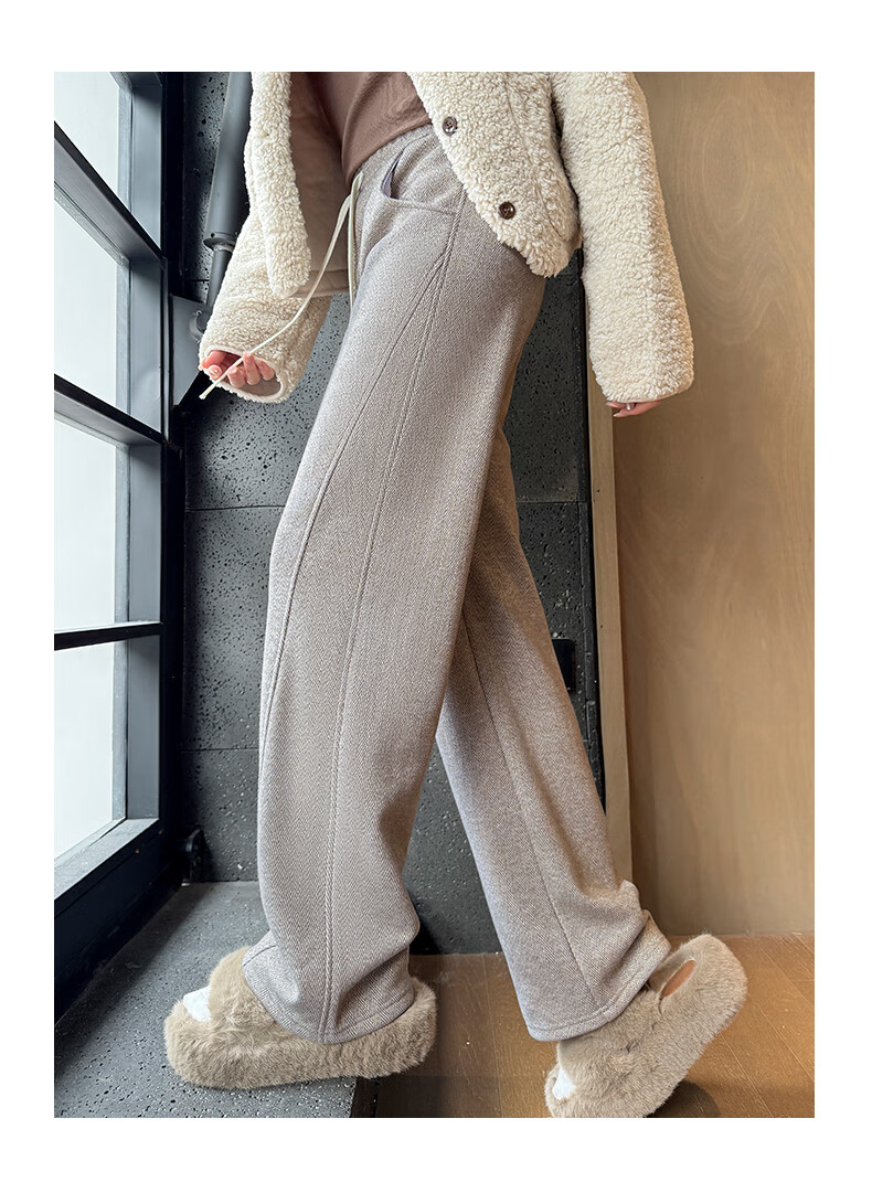Yishangmei Women's Woolen Wide-Leg Pants Autumn Winter Thickened Herringbone Wool Straight Casual Trousers 2025 Latest Slim Fit 11