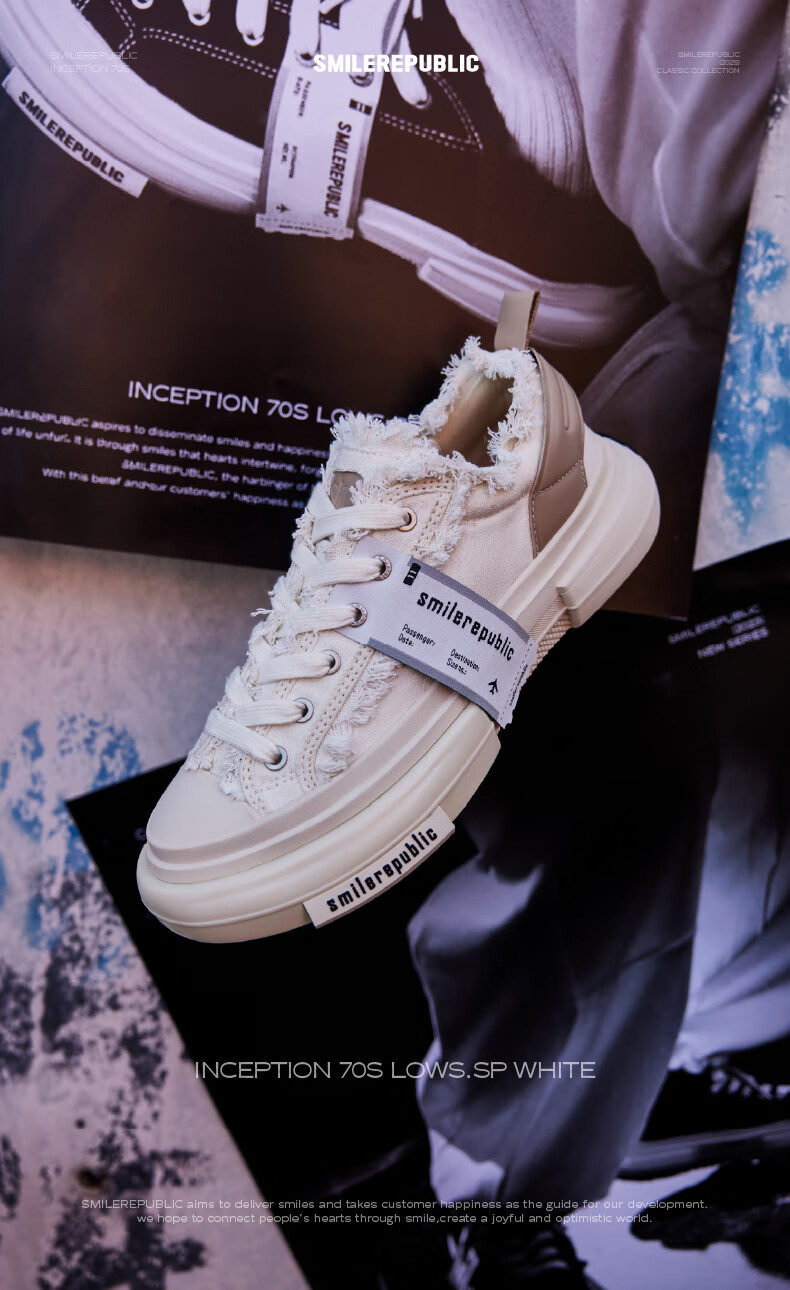 Smilerepublic [Xu Yiyang Same Style] 70S Classic Black/white Low-Top Canvas Shoes, Off-White, Size 35 4