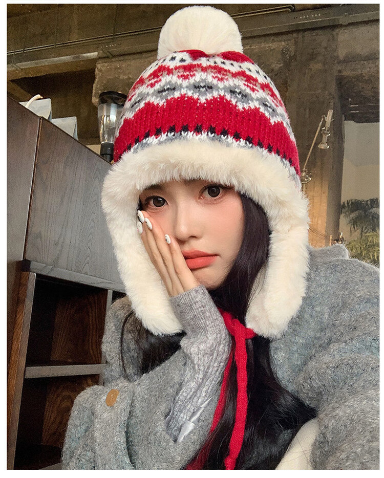 XUEXIMAN Fair Island Women's Winter Northeast Cold-Resistant Ear Protection Knitted Cotton Hat Windproof Harbin Travel Warm Lei Feng Hat 11