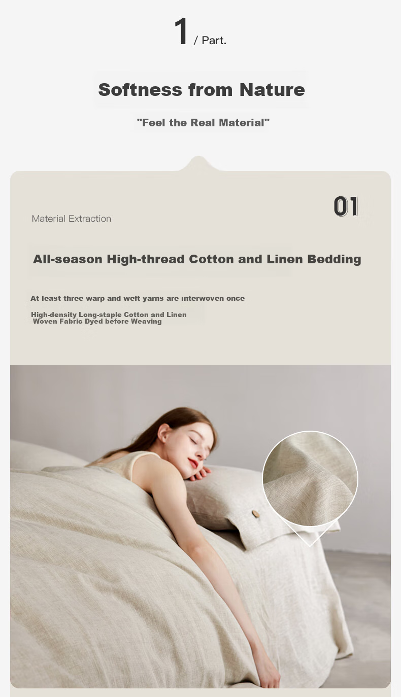 La Torretta Linen Cotton Four-Piece Set, Class A Washed Woven Long-Staple Cotton Duvet Cover Bed Sheet Bedding, 200*230cm 3